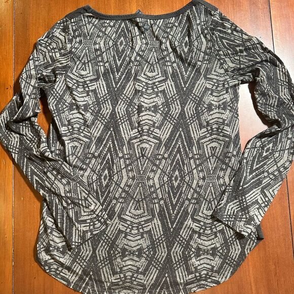 Prana Women Long Sleeve Stretch Fit Black Grey Shirt Sheer Sleeve Back Y2K - Picture 4 of 7